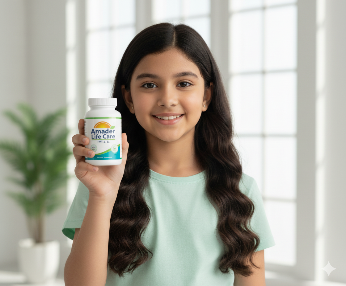 Woman in orange dress in modern kitchen